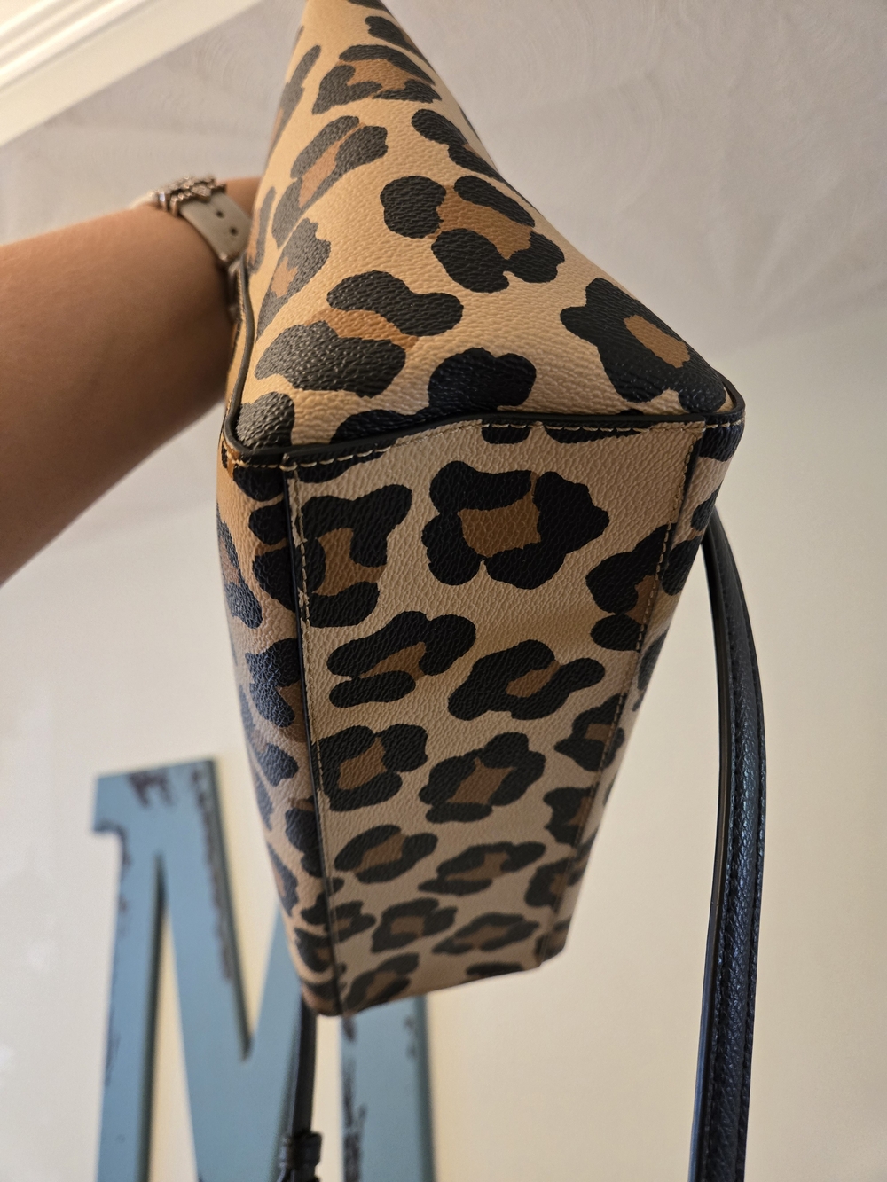 Coach Leopard-Print Leather Tote in Tan and Black with Gold Hardware - Picture 3 of 9